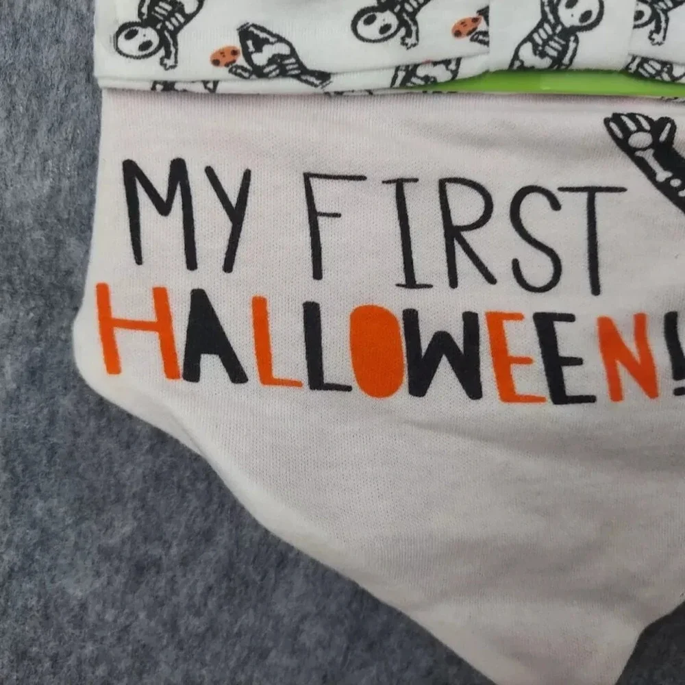 My First Halloween Infant Set Bandana‎ Bib Snap Headband Skeleton Gertex